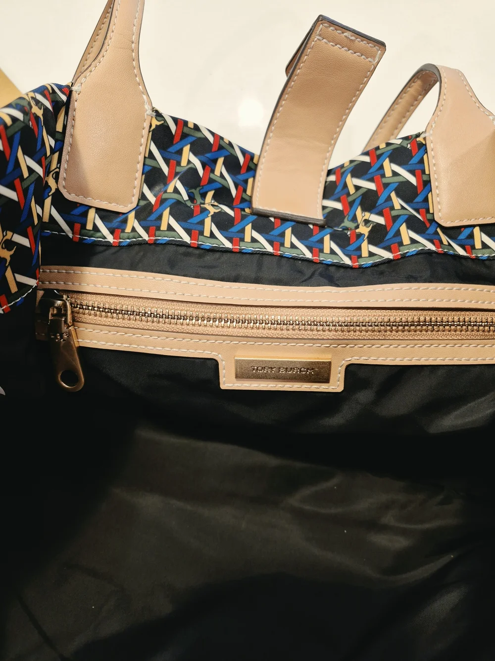 Tory Burch Beige-Trim Multicolor Woven Tote